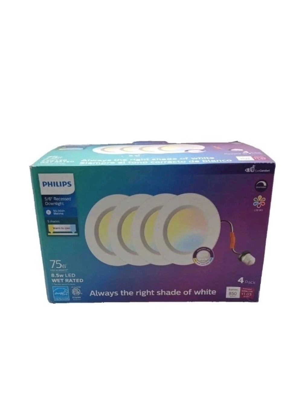 Philips LED 5/6 Inch Recessed Dimmable Downlight 5 Color Selectable, 4-Pack